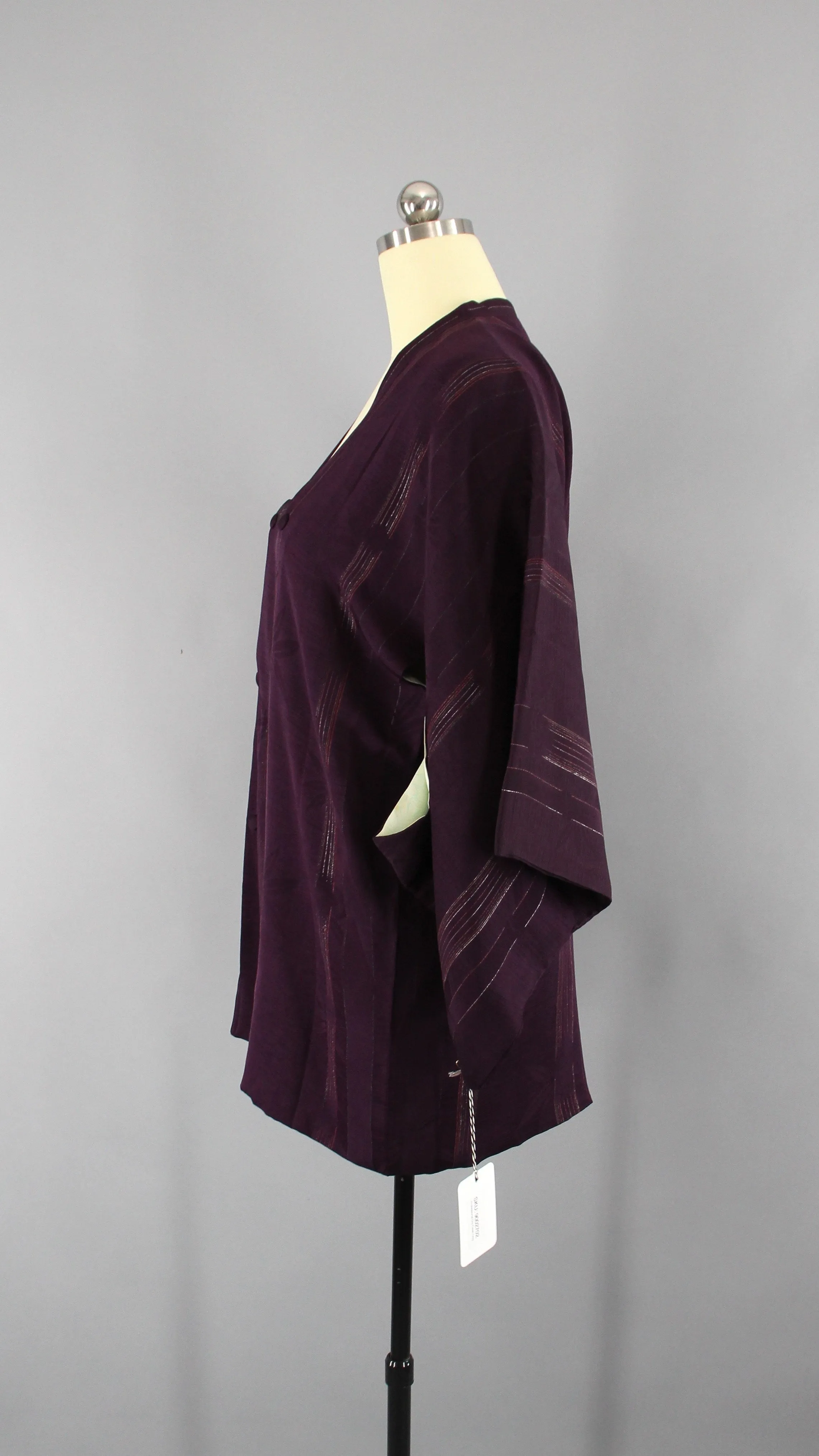 1950s Vintage Silk Kimono Jacket Coat / Dark Eggplant Purple