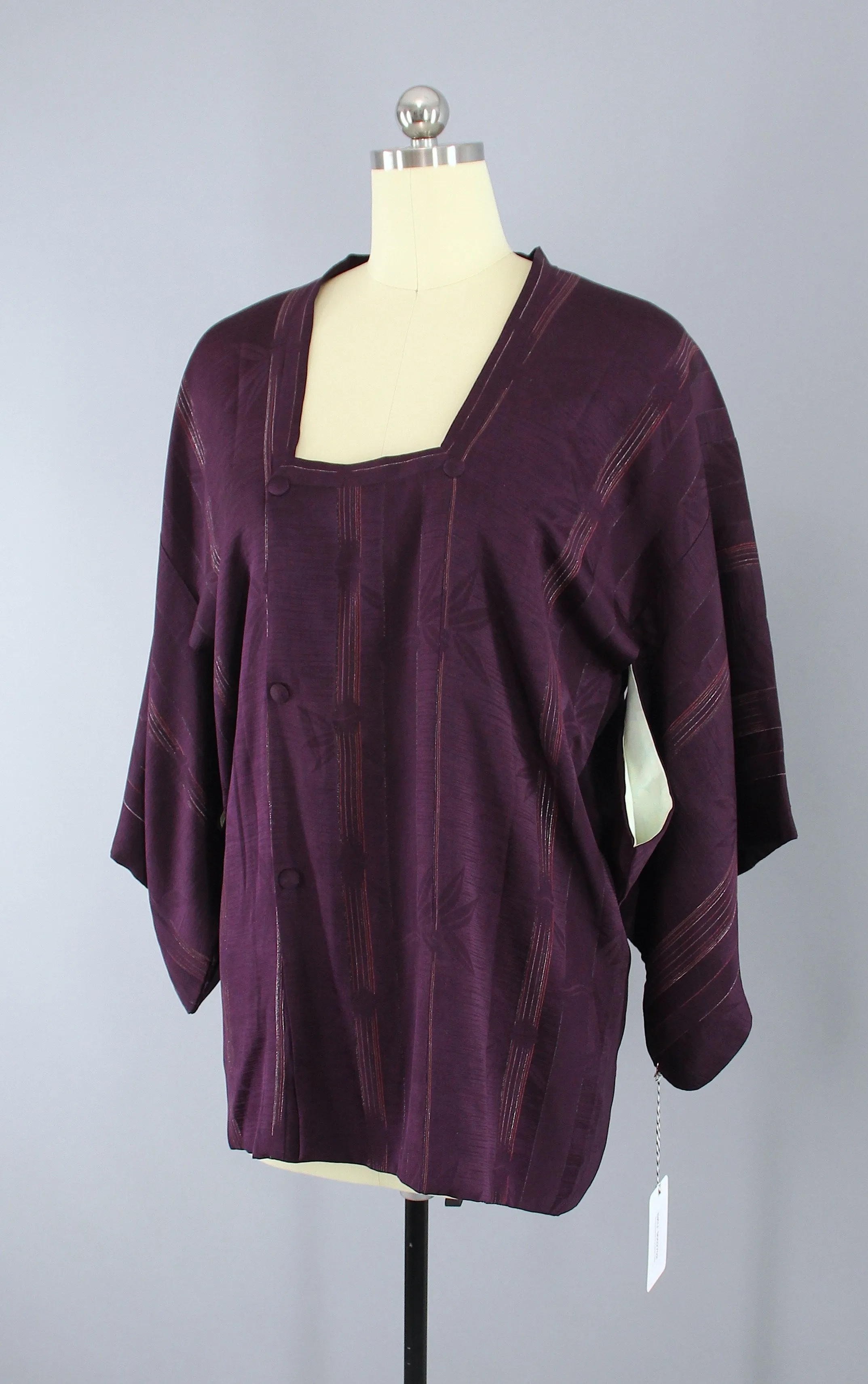 1950s Vintage Silk Kimono Jacket Coat / Dark Eggplant Purple