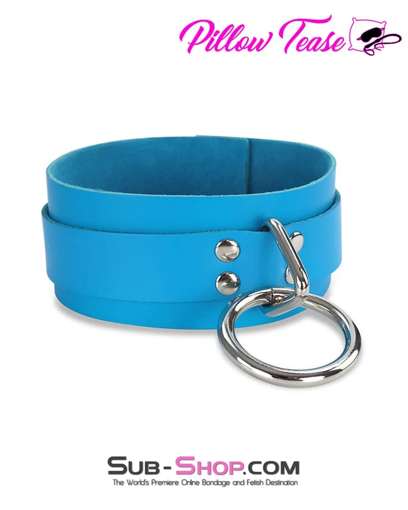 7054A      Candy Blue Leather Bondage Collar