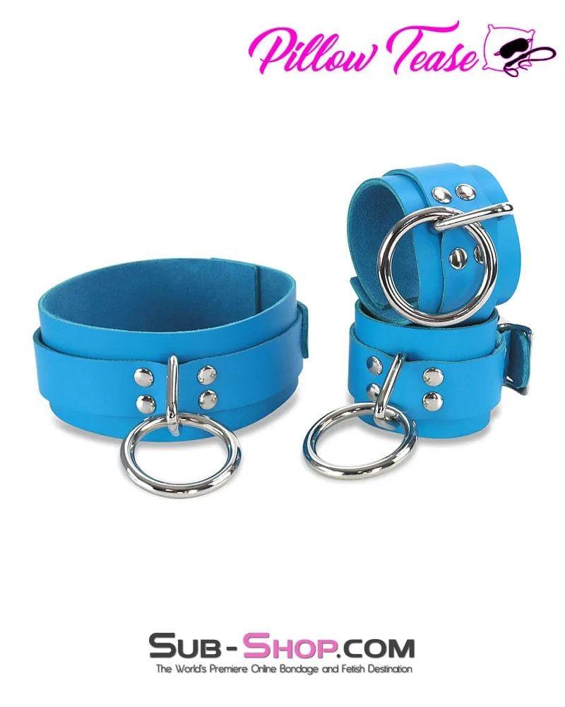 7054A      Candy Blue Leather Bondage Collar