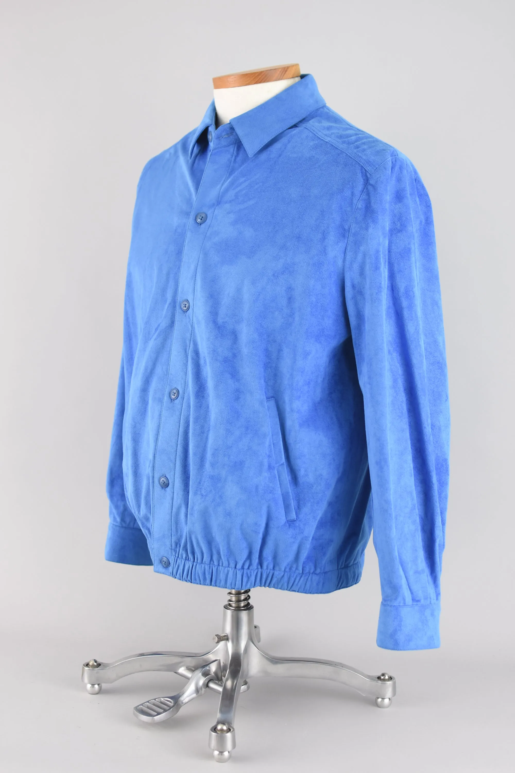 80s Blue Collared Button Down Bomber Jacket, Men's Medium