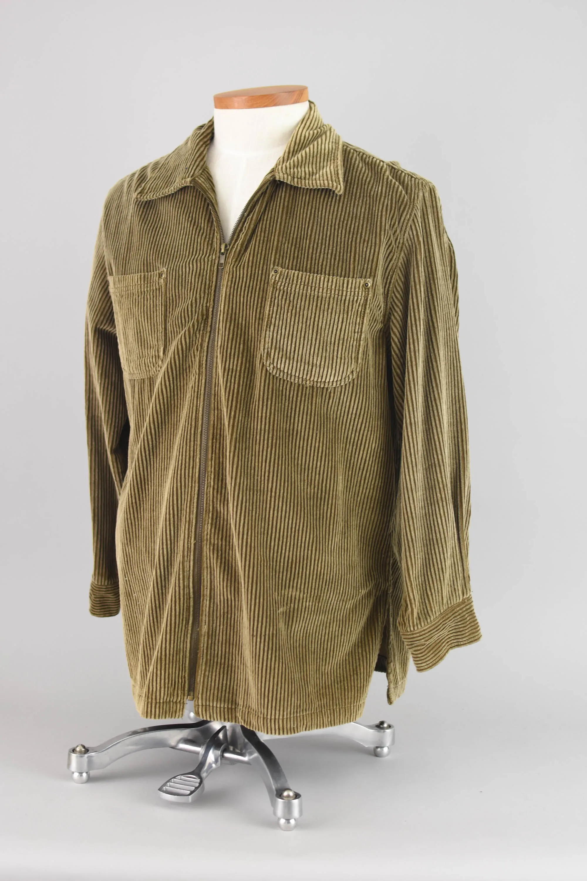 90s Wide Wale Brown Corduroy Zip Up Shirt, Men's Medium