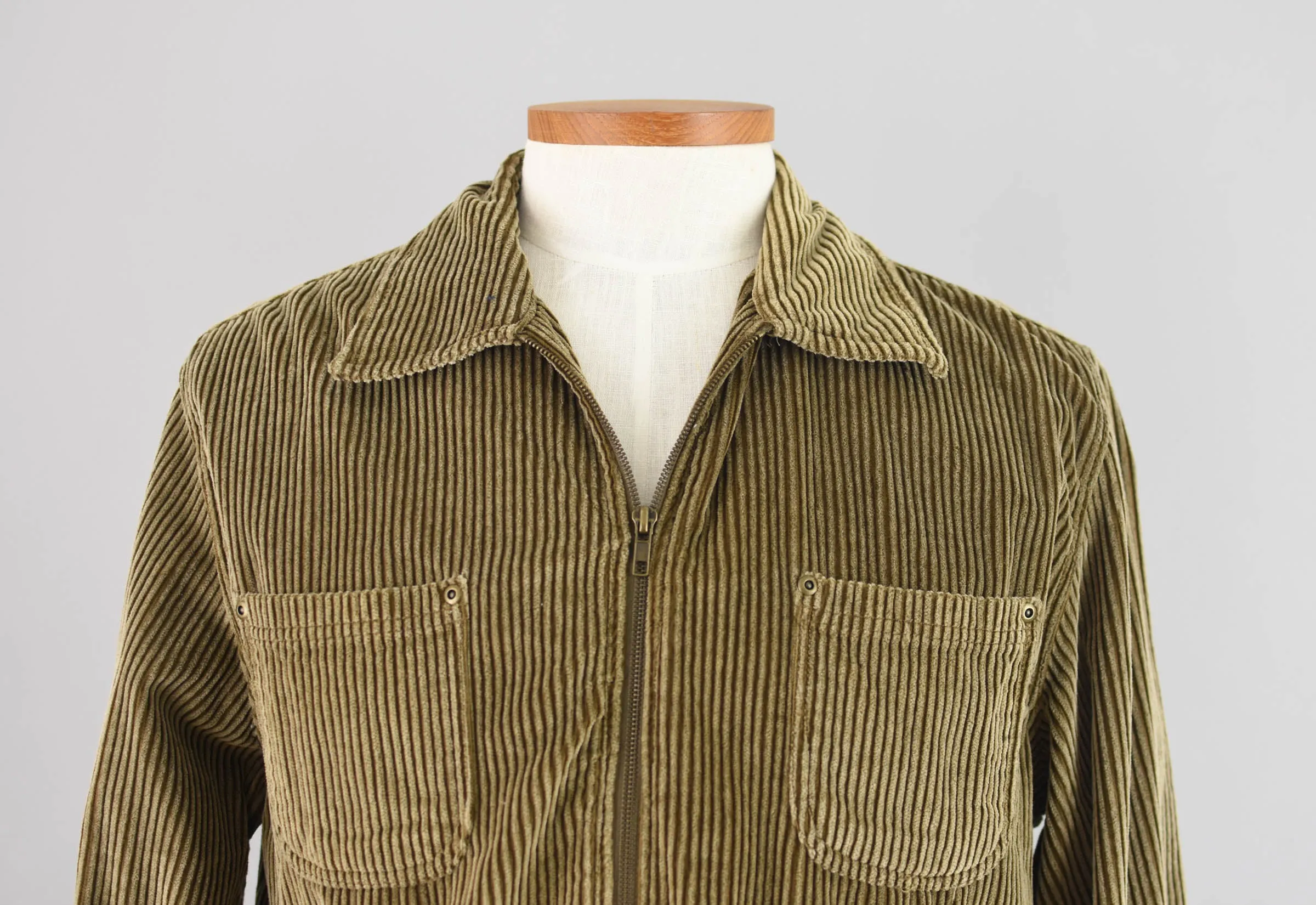 90s Wide Wale Brown Corduroy Zip Up Shirt, Men's Medium