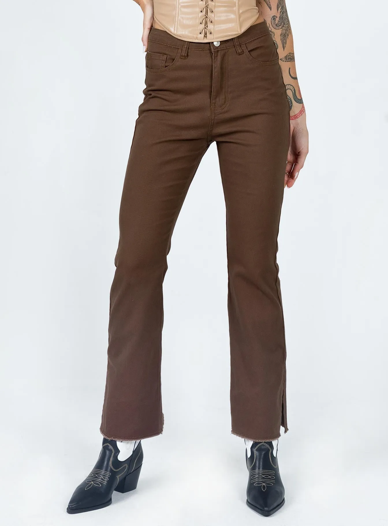 Aalia Wide Leg Denim Jeans Brown