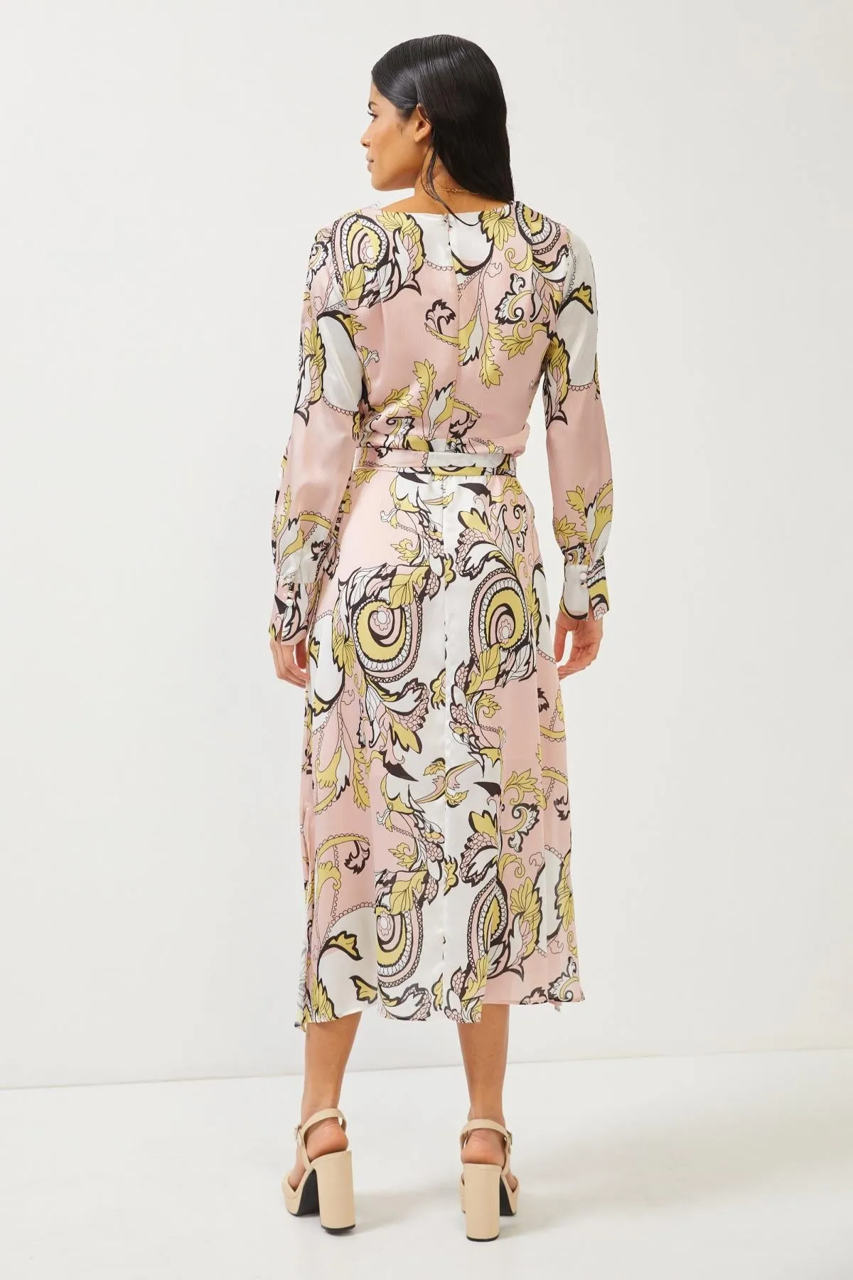 Abstract Print Powder Pink Cut Out Detail Long Sleeve Maxi Dress