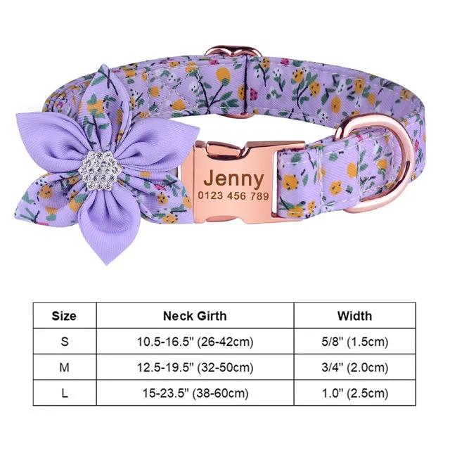 Adjustable Nylon Flower Engraved Dog Collar