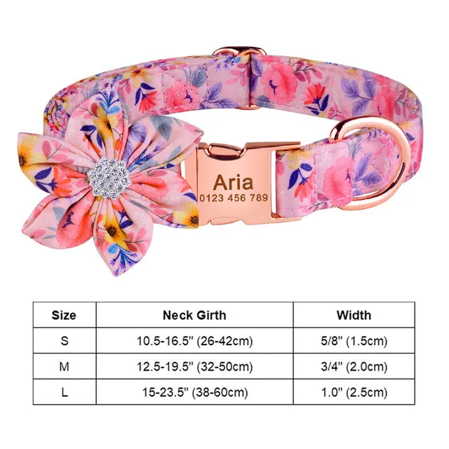 Adjustable Nylon Flower Engraved Dog Collar