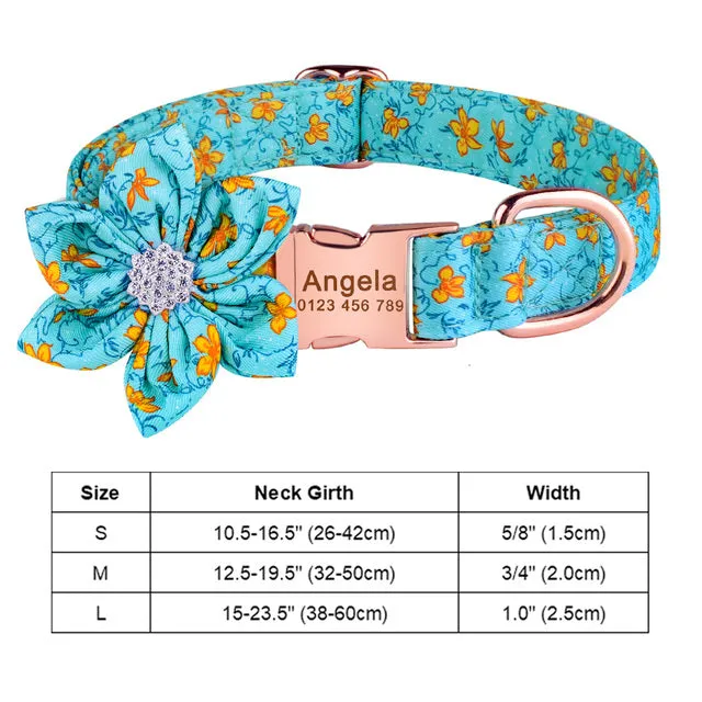 Adjustable Nylon Flower Engraved Dog Collar