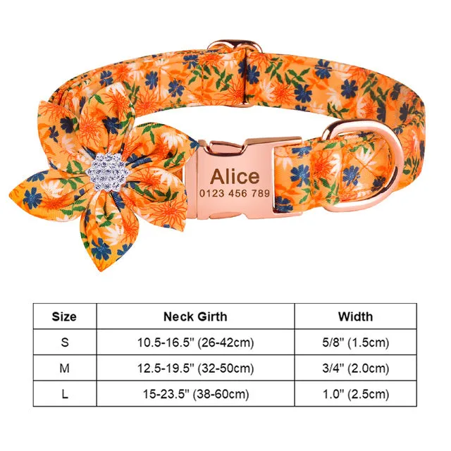 Adjustable Nylon Flower Engraved Dog Collar