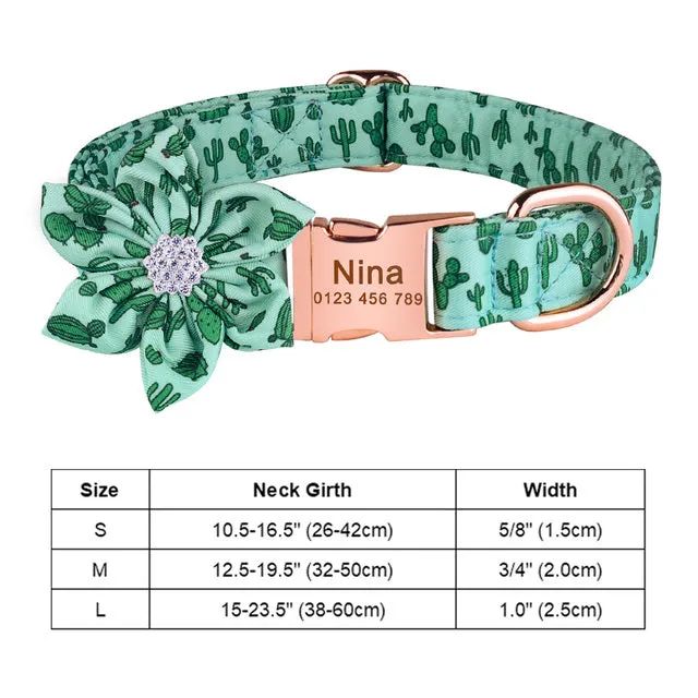 Adjustable Nylon Flower Engraved Dog Collar