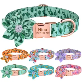 Adjustable Nylon Flower Engraved Dog Collar