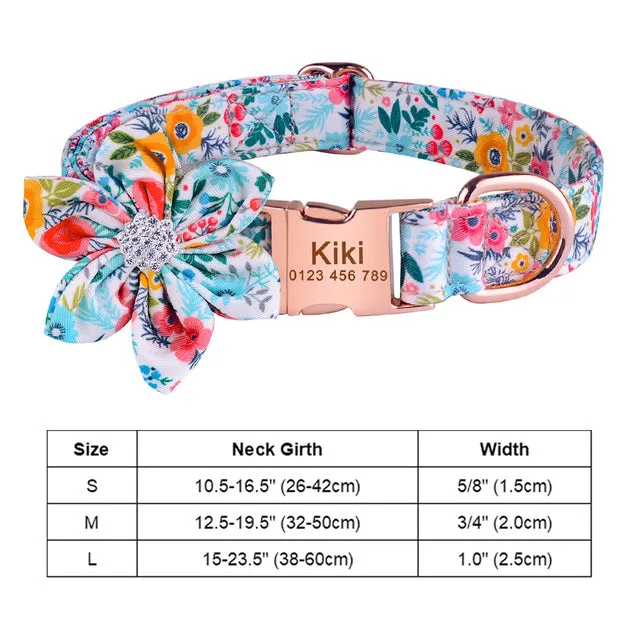 Adjustable Nylon Flower Engraved Dog Collar