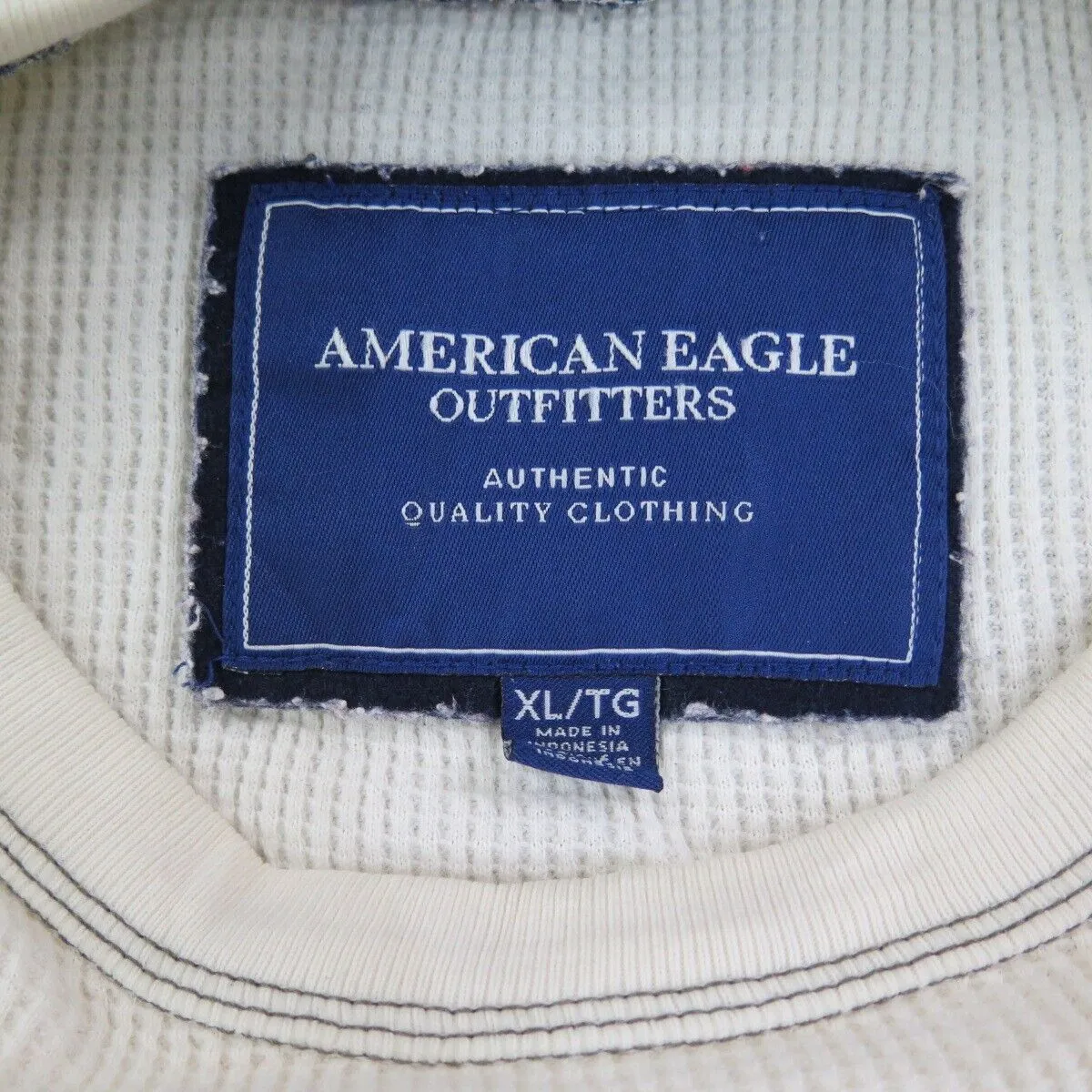 American Eagle Shirt Mens X Large White Crew Neck Tee Long Sleeve Thermal Logo