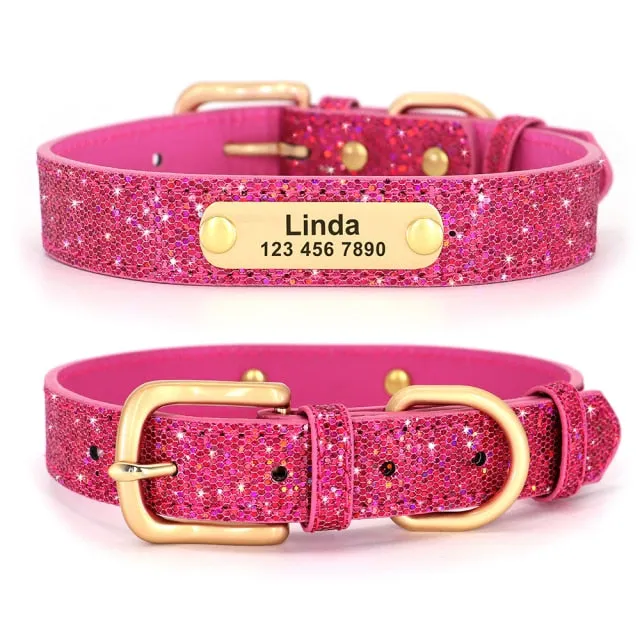 Anti-lost Dog ID Collar Bling Sequins