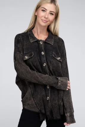 Ash Black Acid Wash Oversized Cotton Waffle Shirt