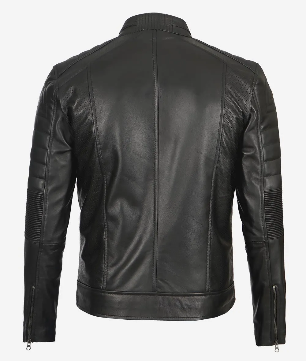 Austin Mens Lambskin Black Cafe Racer Leather Jacket