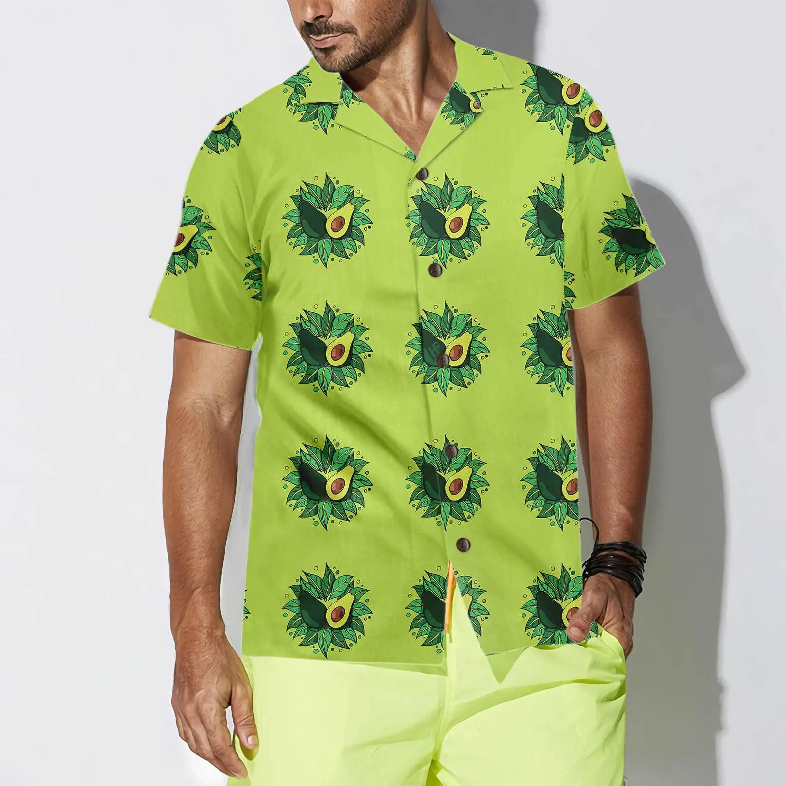 Avocado On Light Green Hawaiian Shirt, Funny Avocado Shirt, Short Sleeve Avocado Print Shirt