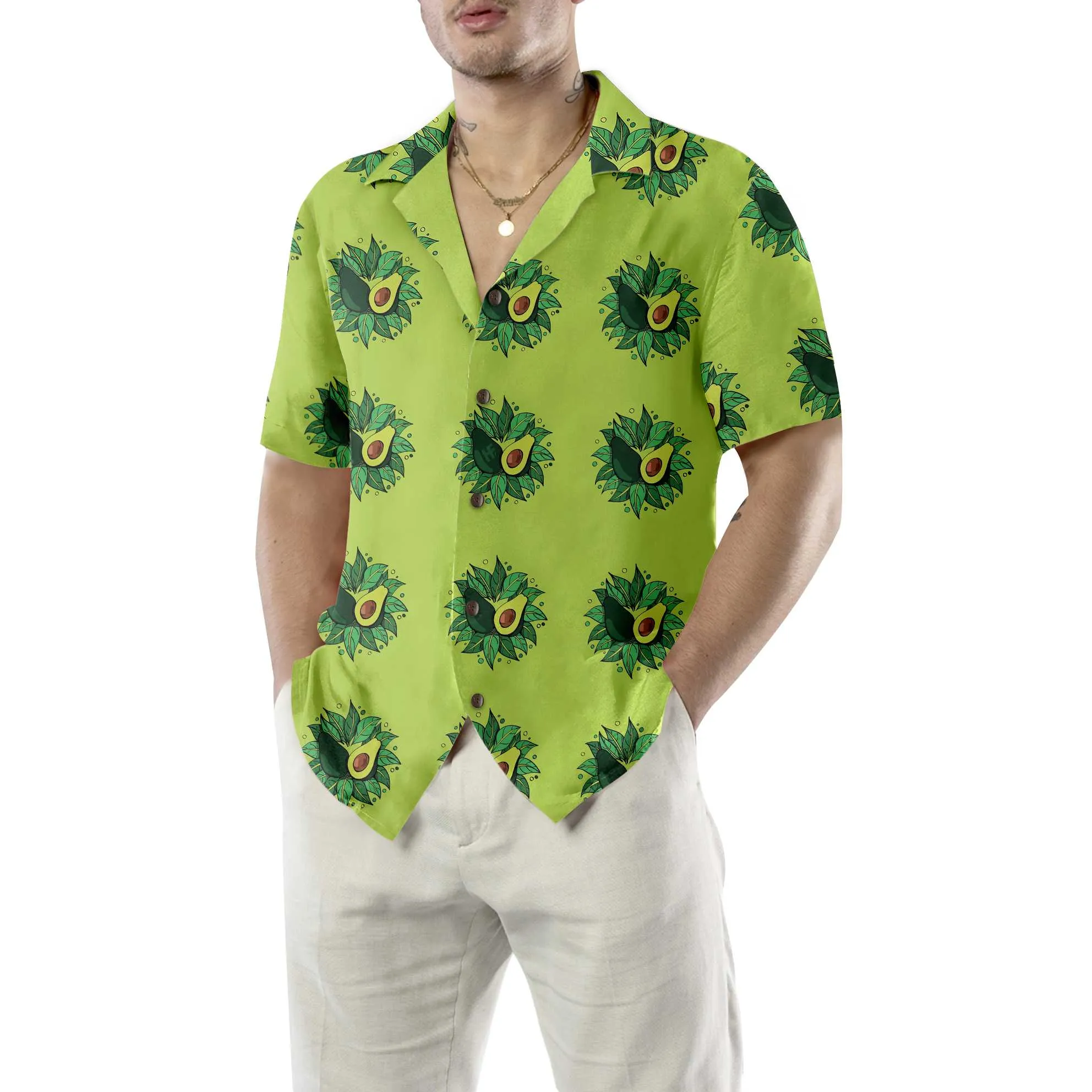 Avocado On Light Green Hawaiian Shirt, Funny Avocado Shirt, Short Sleeve Avocado Print Shirt