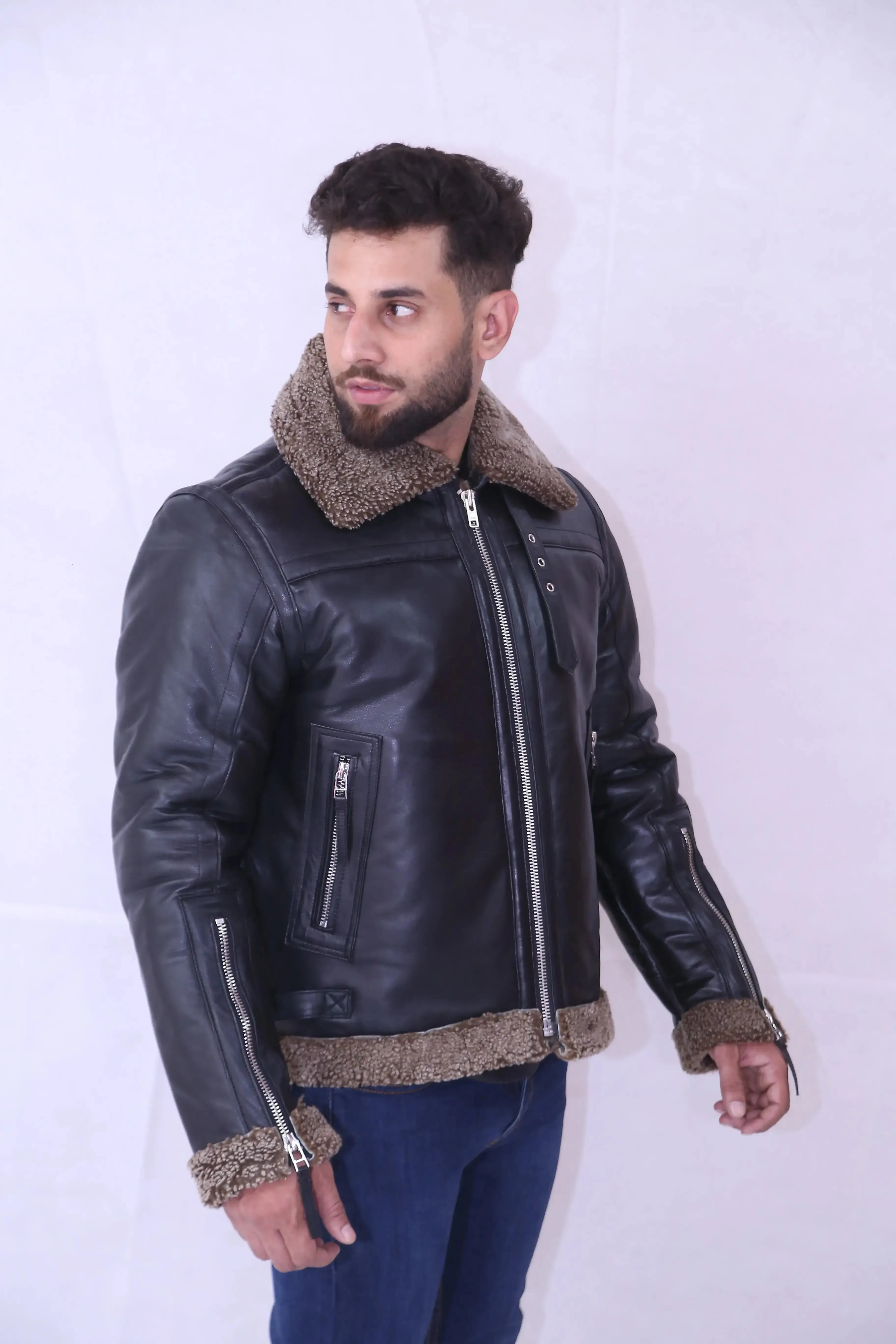 B3 Bomber RAF Aviator Shearling Men's Leather Jacket