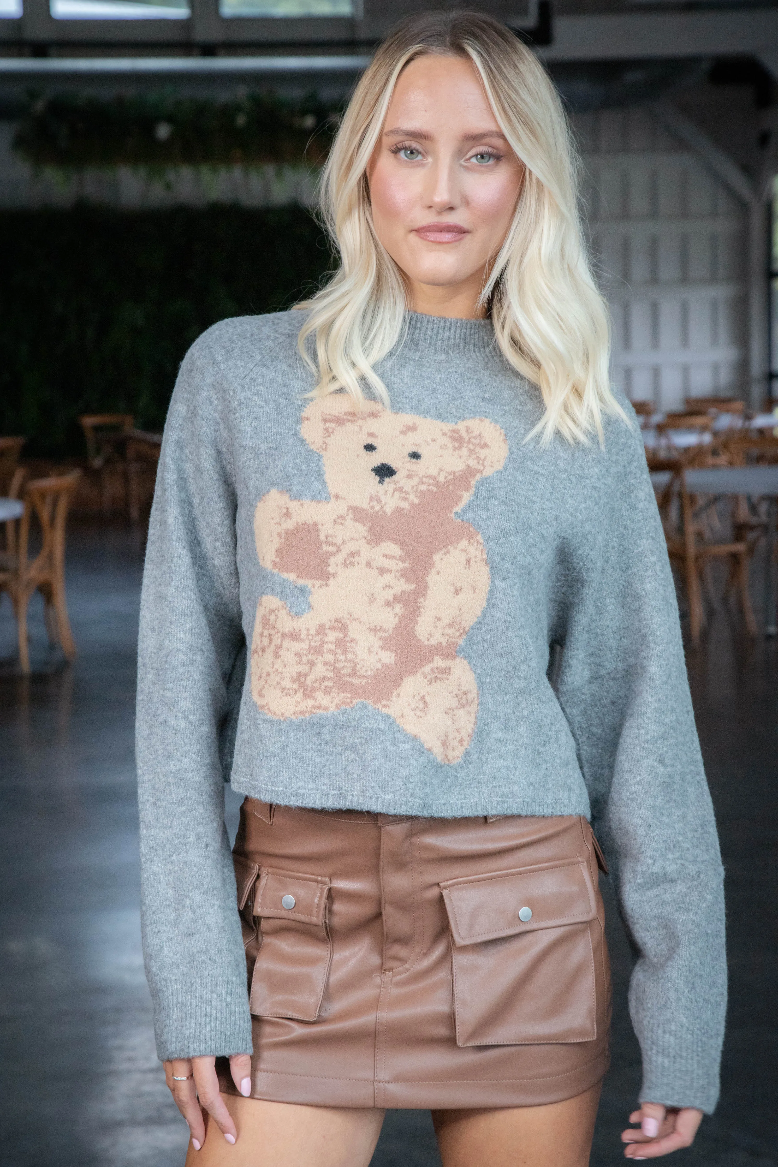 Bear Pullover Sweater, Grey