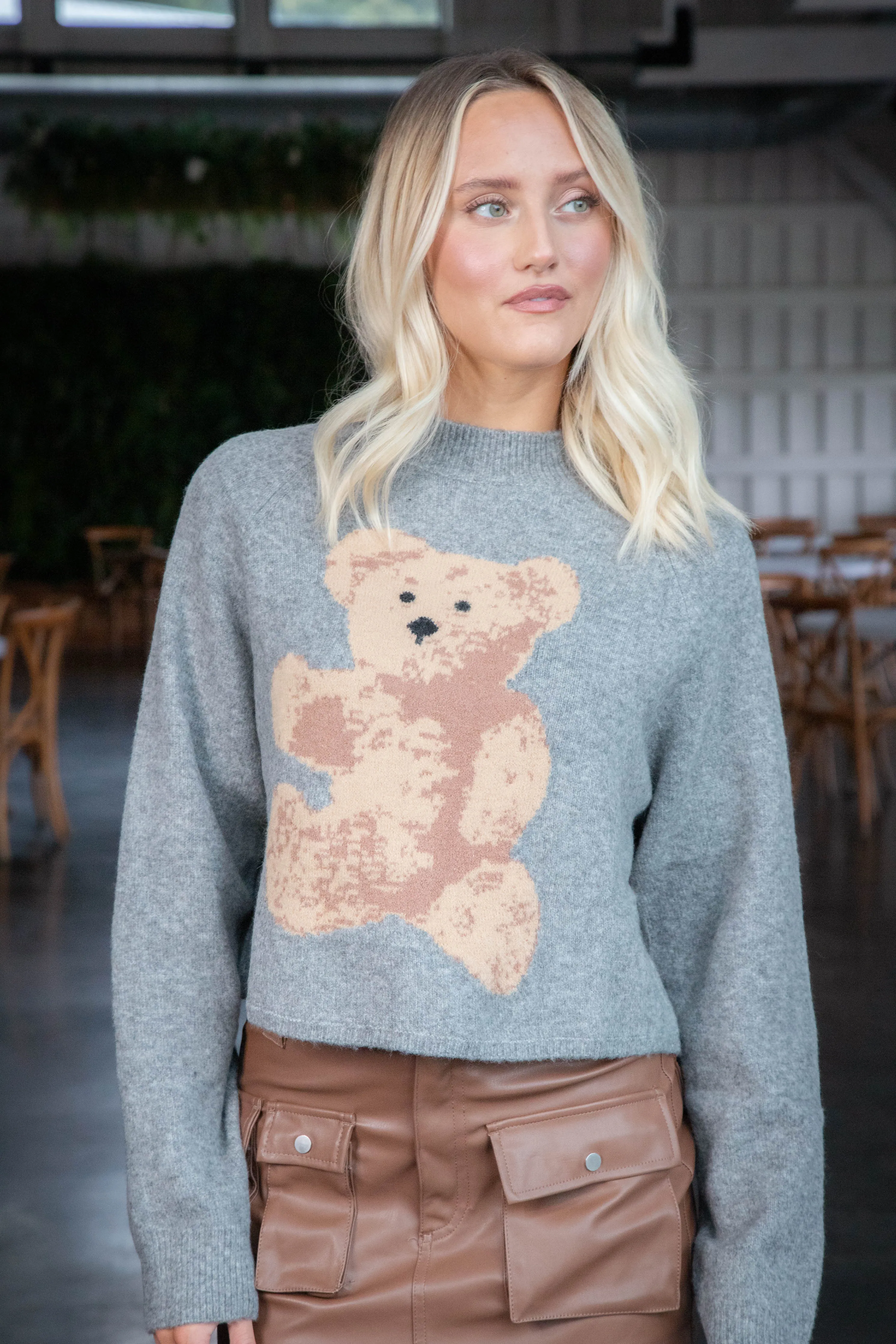 Bear Pullover Sweater, Grey