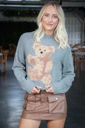 Bear Pullover Sweater, Grey