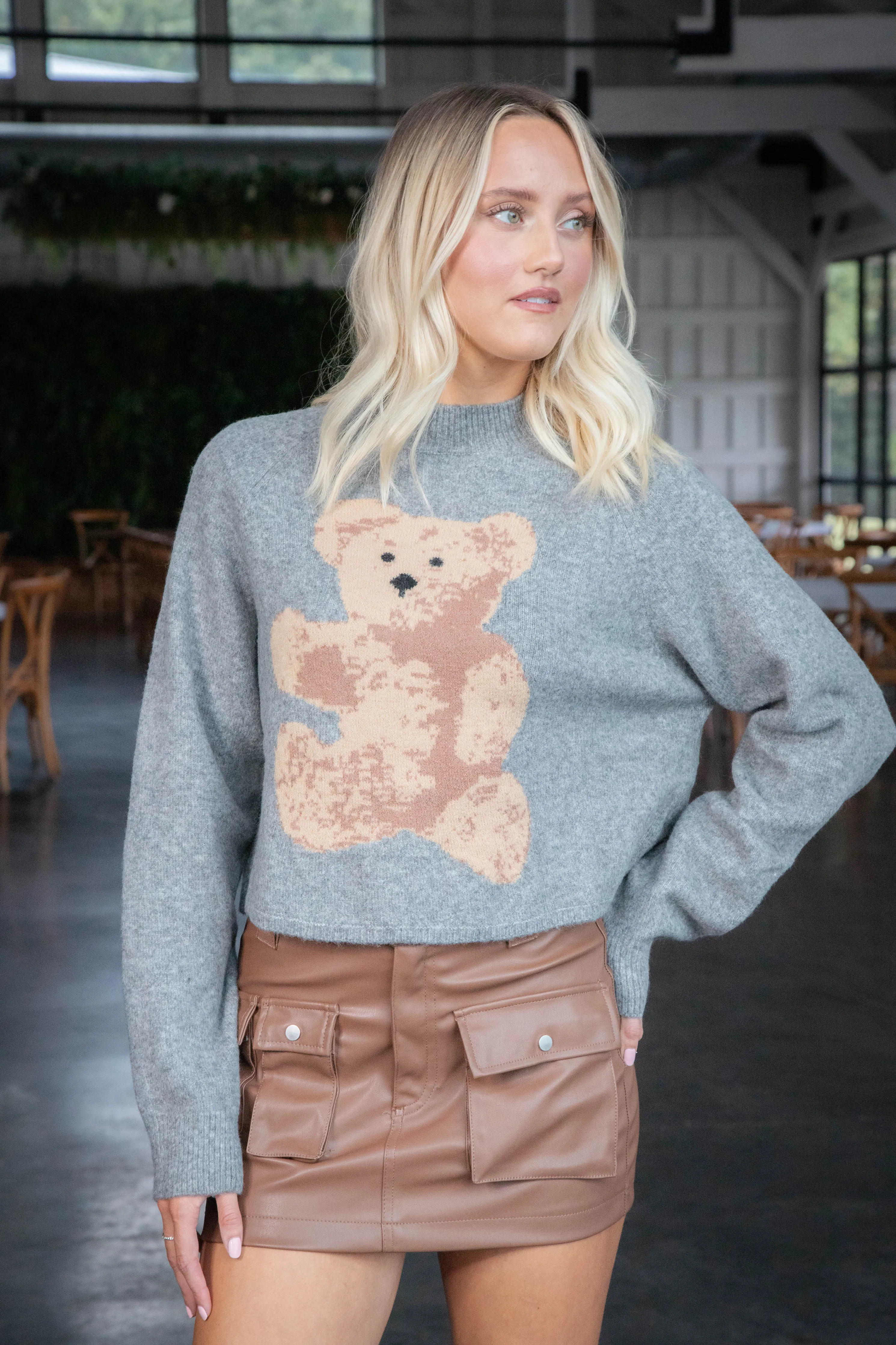 Bear Pullover Sweater, Grey