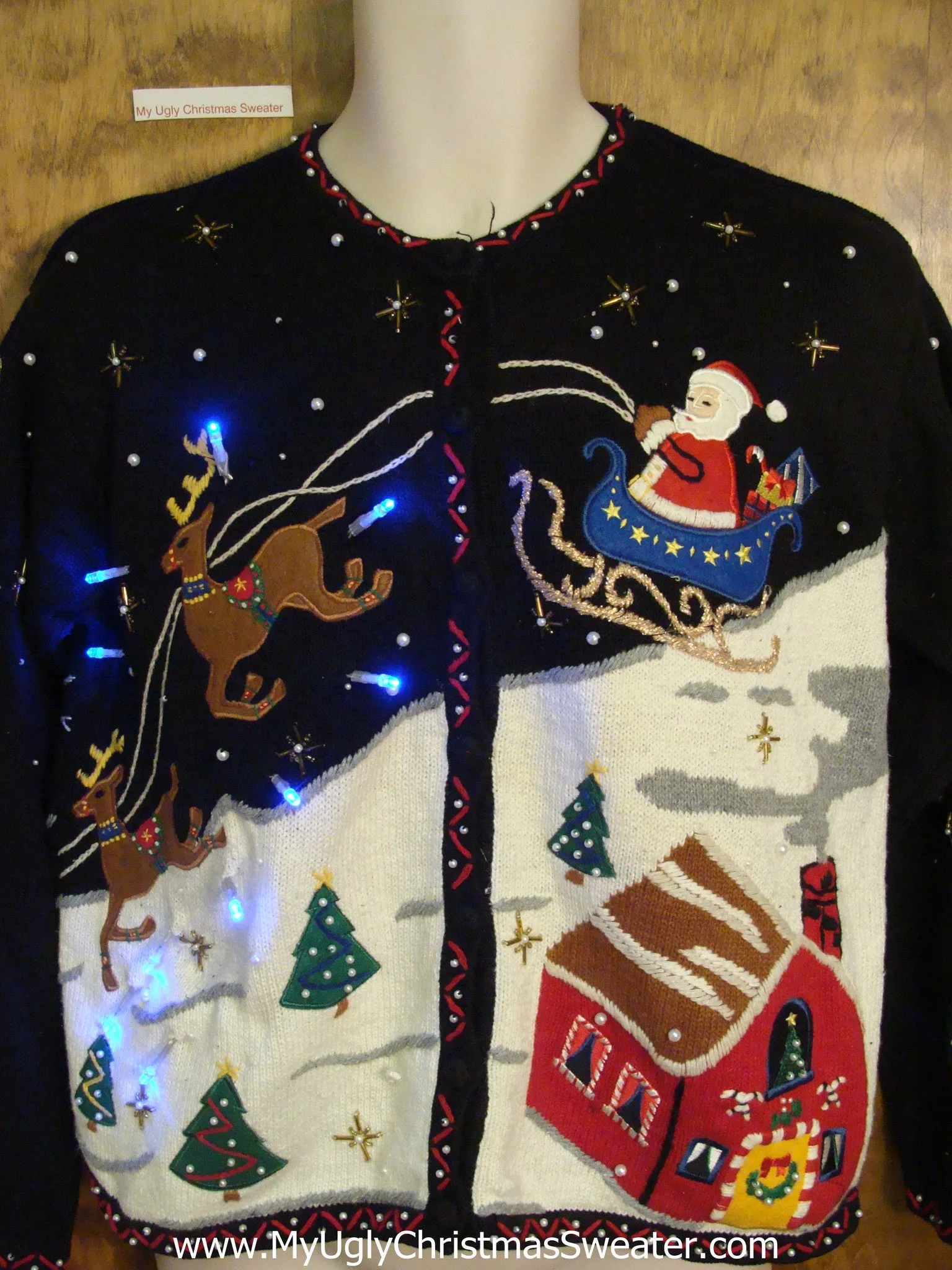 Best 2sided Flying Reindeer Tacky Xmas Sweater with Lights