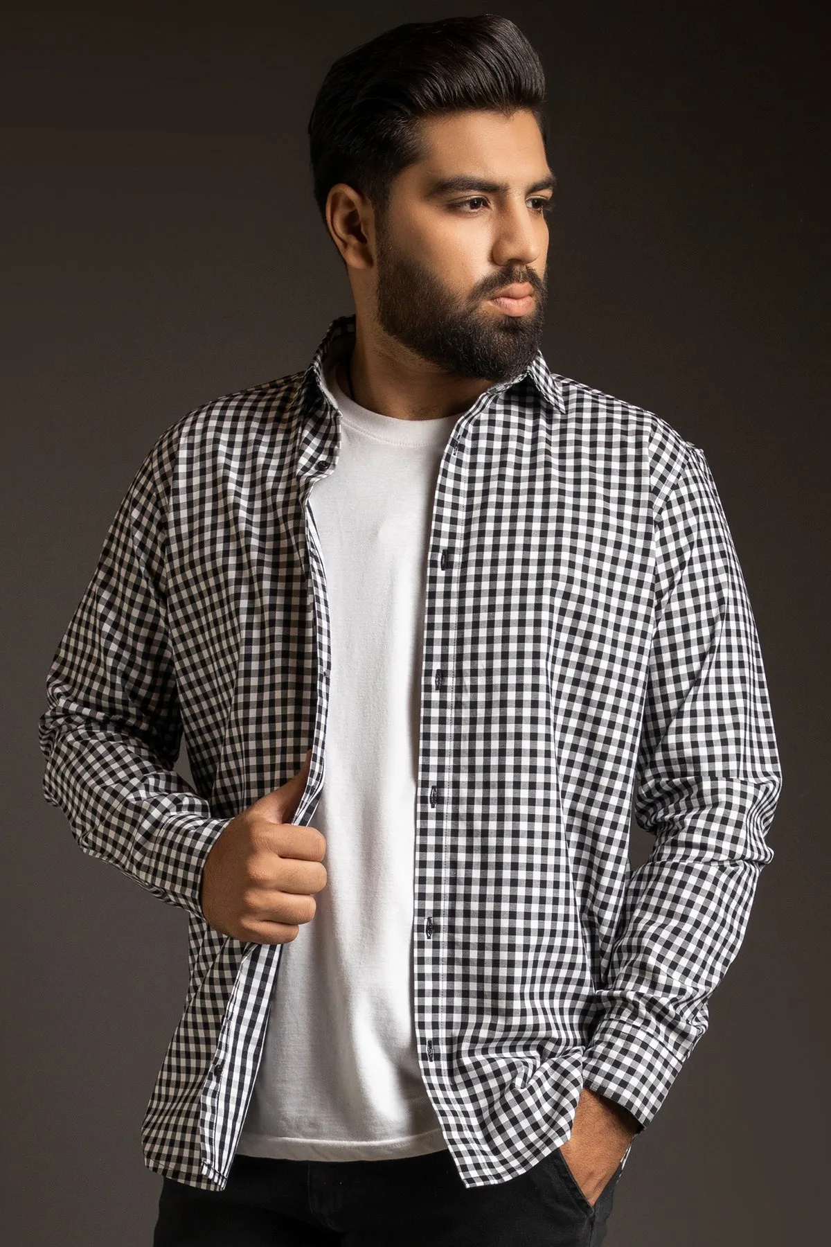 Black and White Checkered Shirt (Plus Size) - W23 - MS0077P