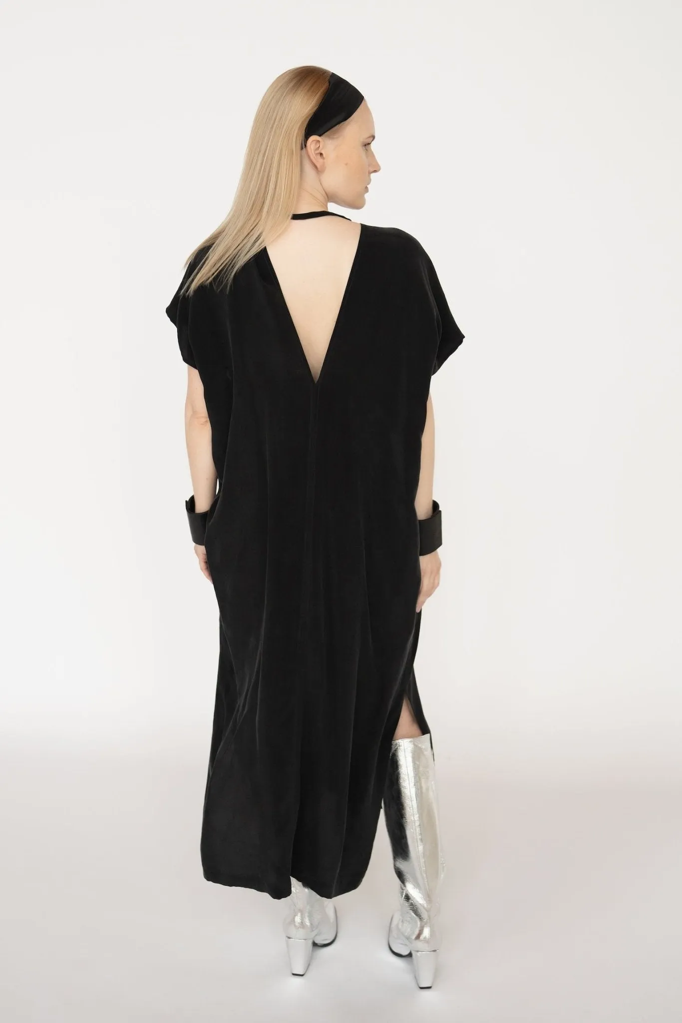 Black Cupro Kaftan Dress/ one size/Zero Waste