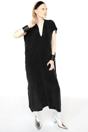 Black Cupro Kaftan Dress/ one size/Zero Waste