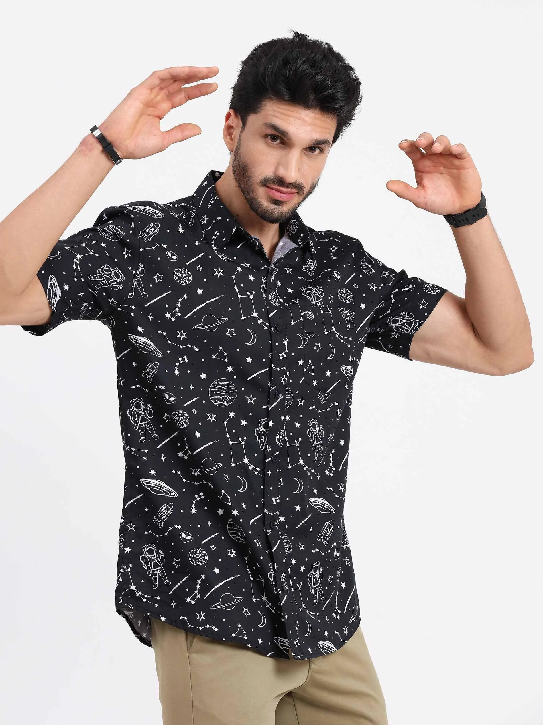 Black Gravite Printed Half Sleeve Shirt