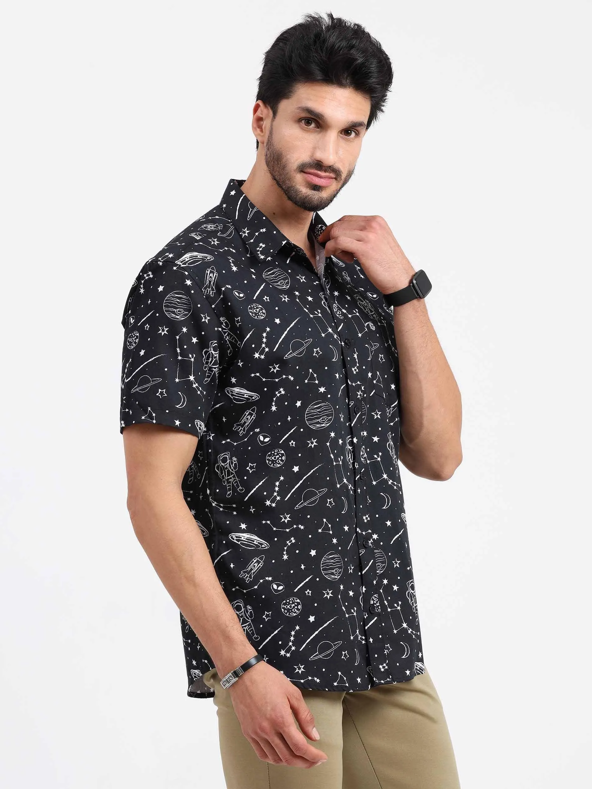 Black Gravite Printed Half Sleeve Shirt