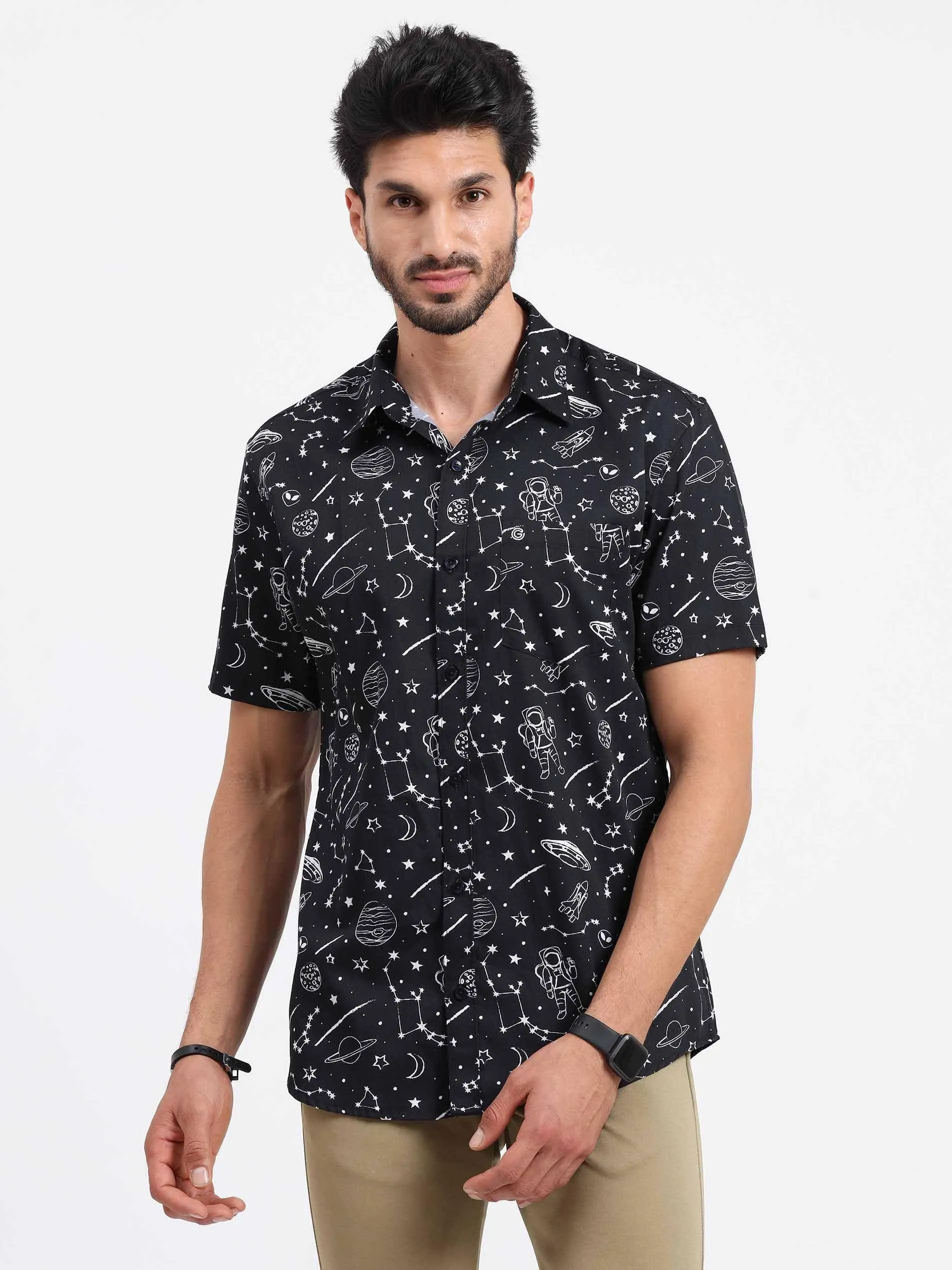 Black Gravite Printed Half Sleeve Shirt