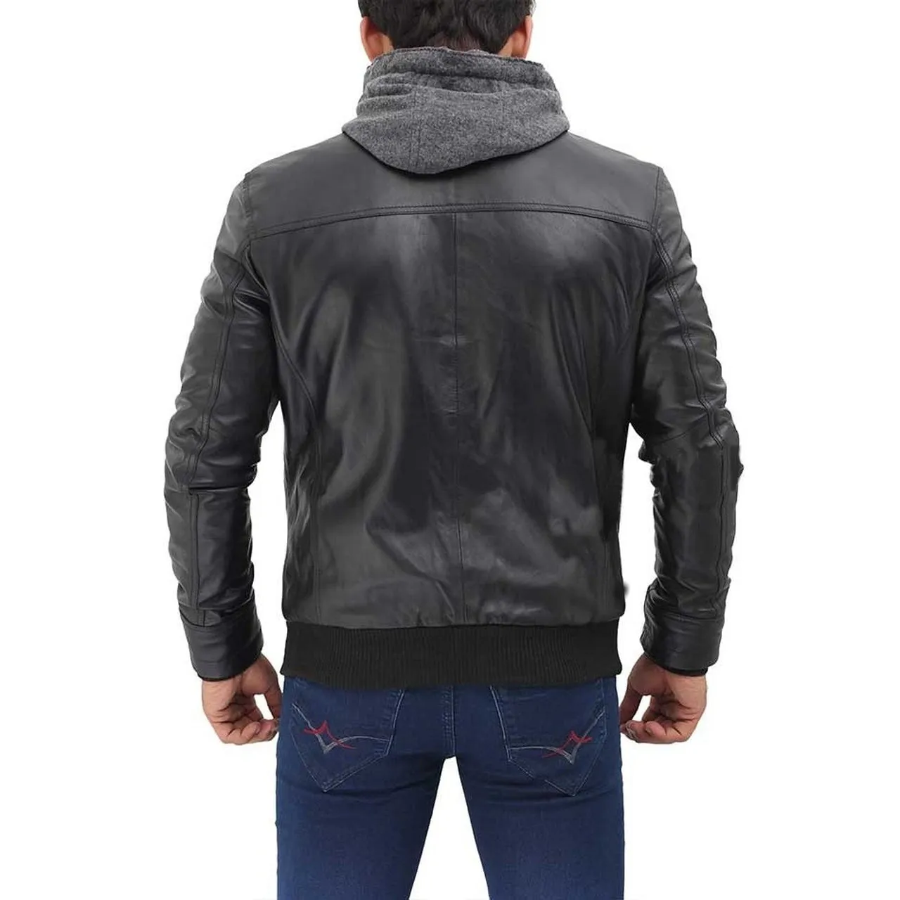 Black Hooded Real Leather Jacket