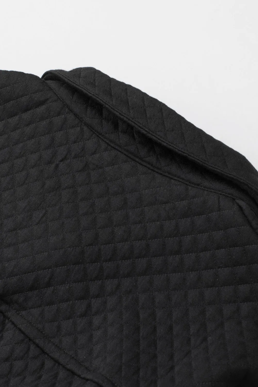 Black Retro Quilted Flap Pocket Button Shacket