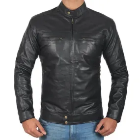 Black Slim Fit Biker Leather Men Jacket