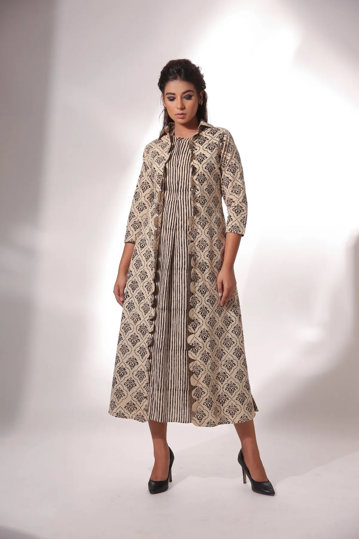 Block Printed Cape with Maxi Dress