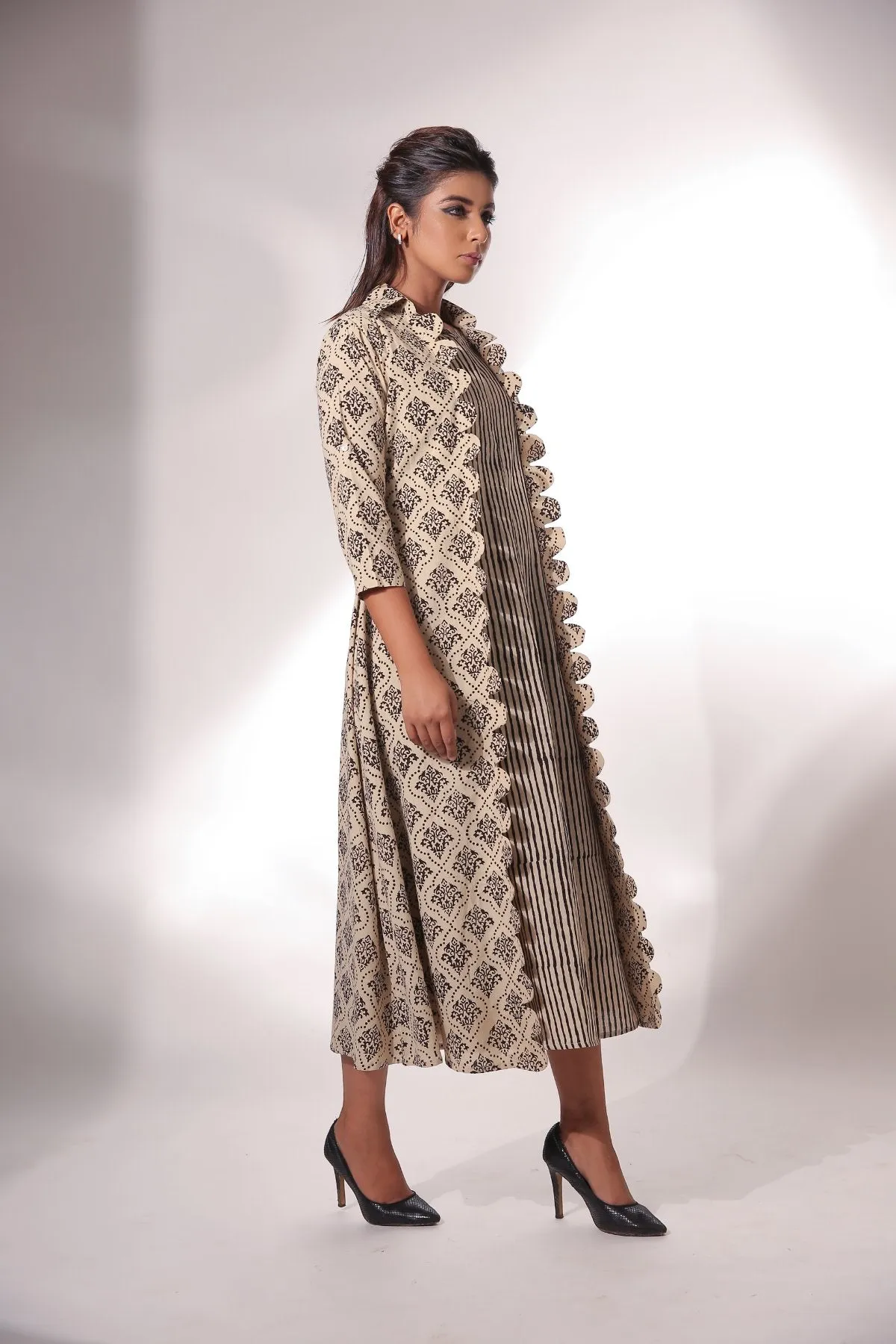 Block Printed Cape with Maxi Dress