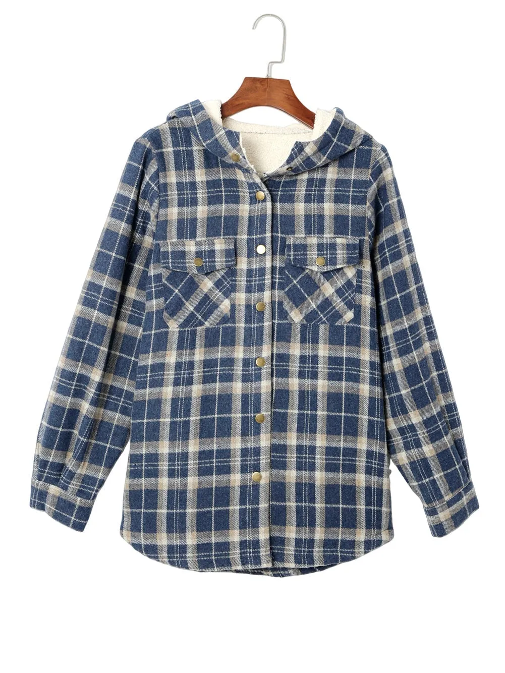 Blue Tartan Sherpa-Lined Hooded Shacket