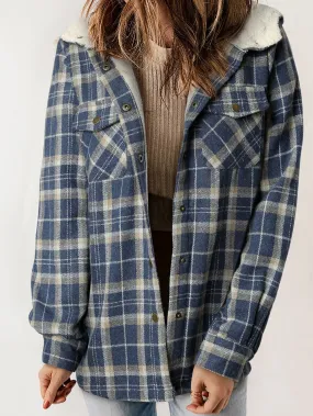 Blue Tartan Sherpa-Lined Hooded Shacket