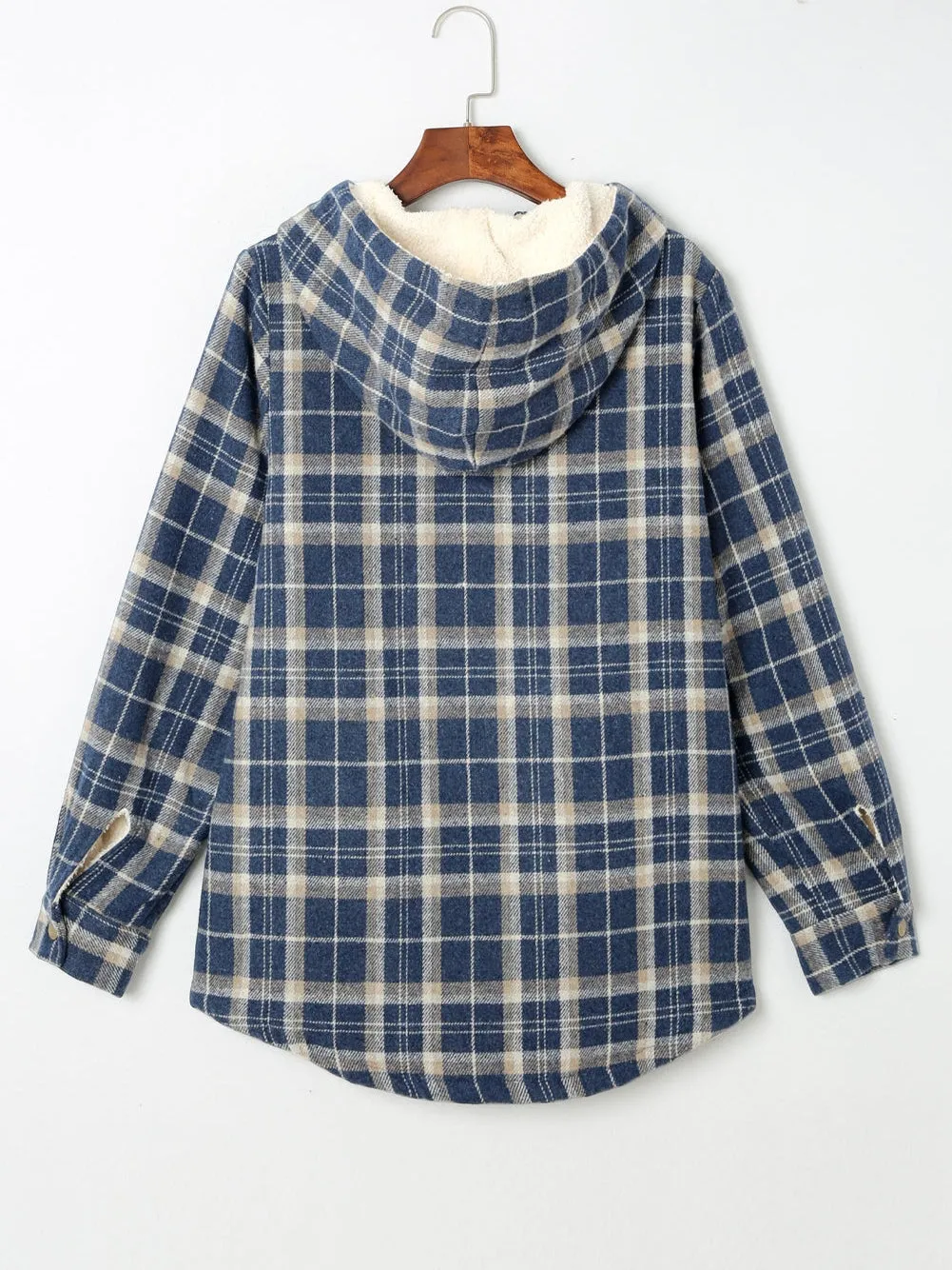 Blue Tartan Sherpa-Lined Hooded Shacket