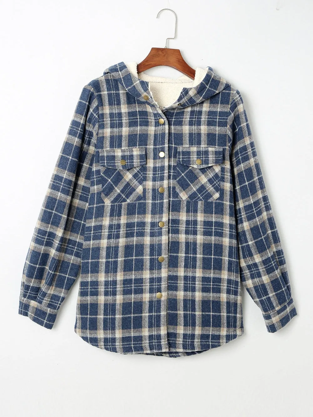 Blue Tartan Sherpa-Lined Hooded Shacket