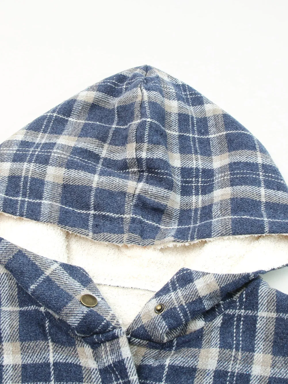 Blue Tartan Sherpa-Lined Hooded Shacket