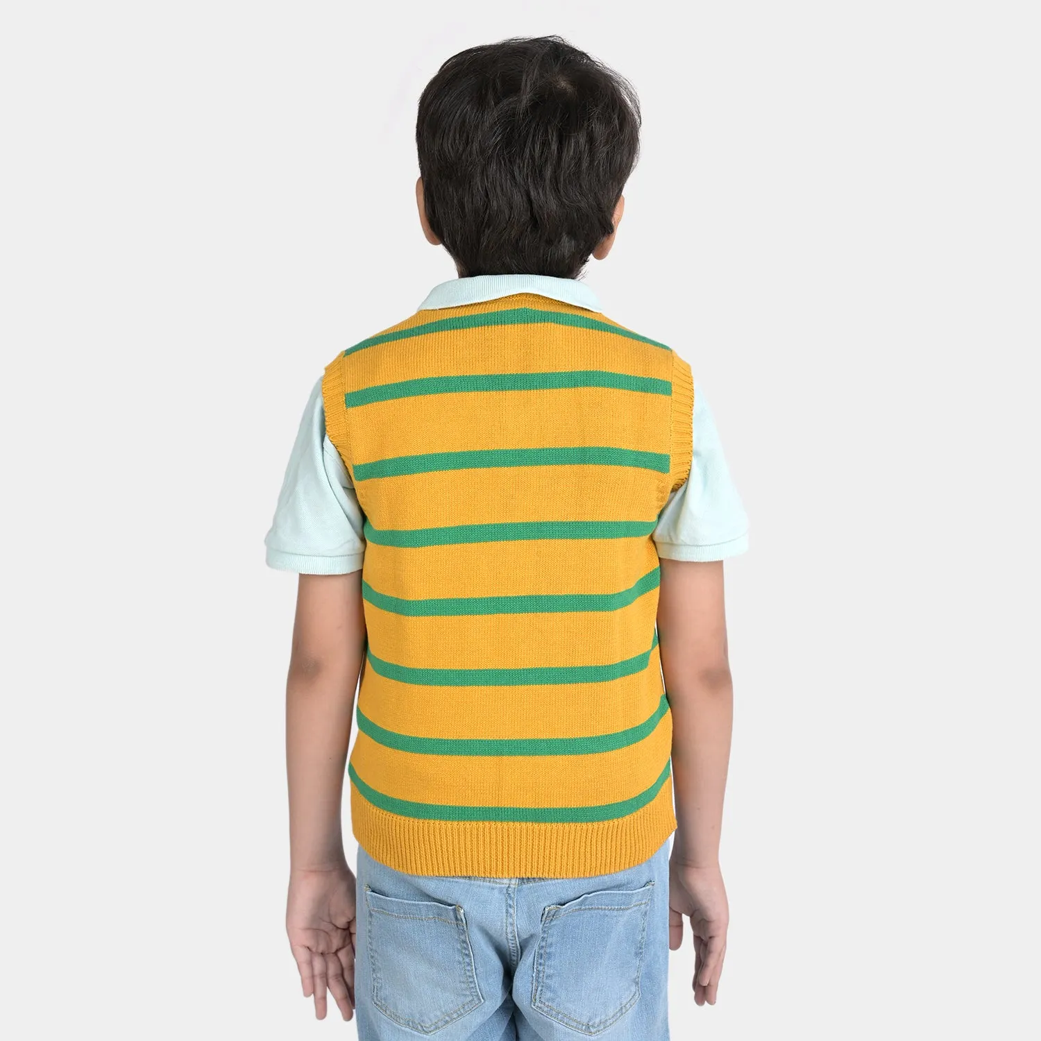 Boys Acrylic Sleeveless Sweater Striper-Yellow