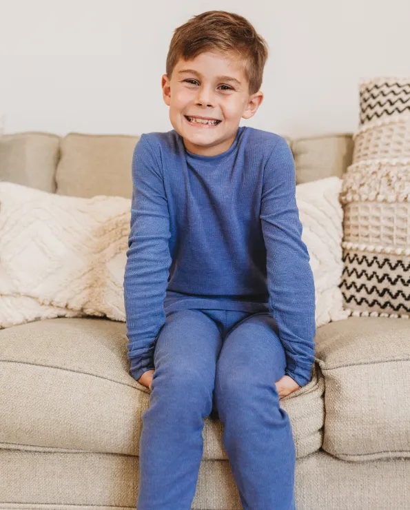 Boys Soft & Cozy Thermal 2-Piece Long Johns | Red w- Baby Blue Stitch