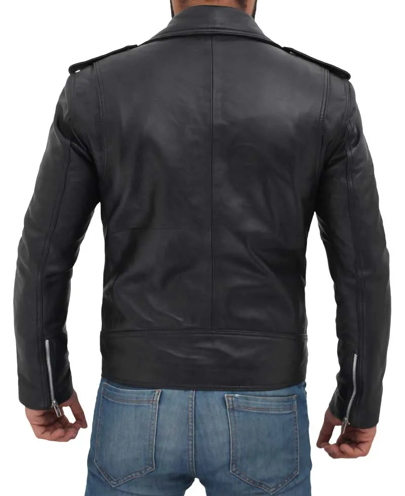 Brando Motorcycle Mens Black Asymmetrical Leather Jacket