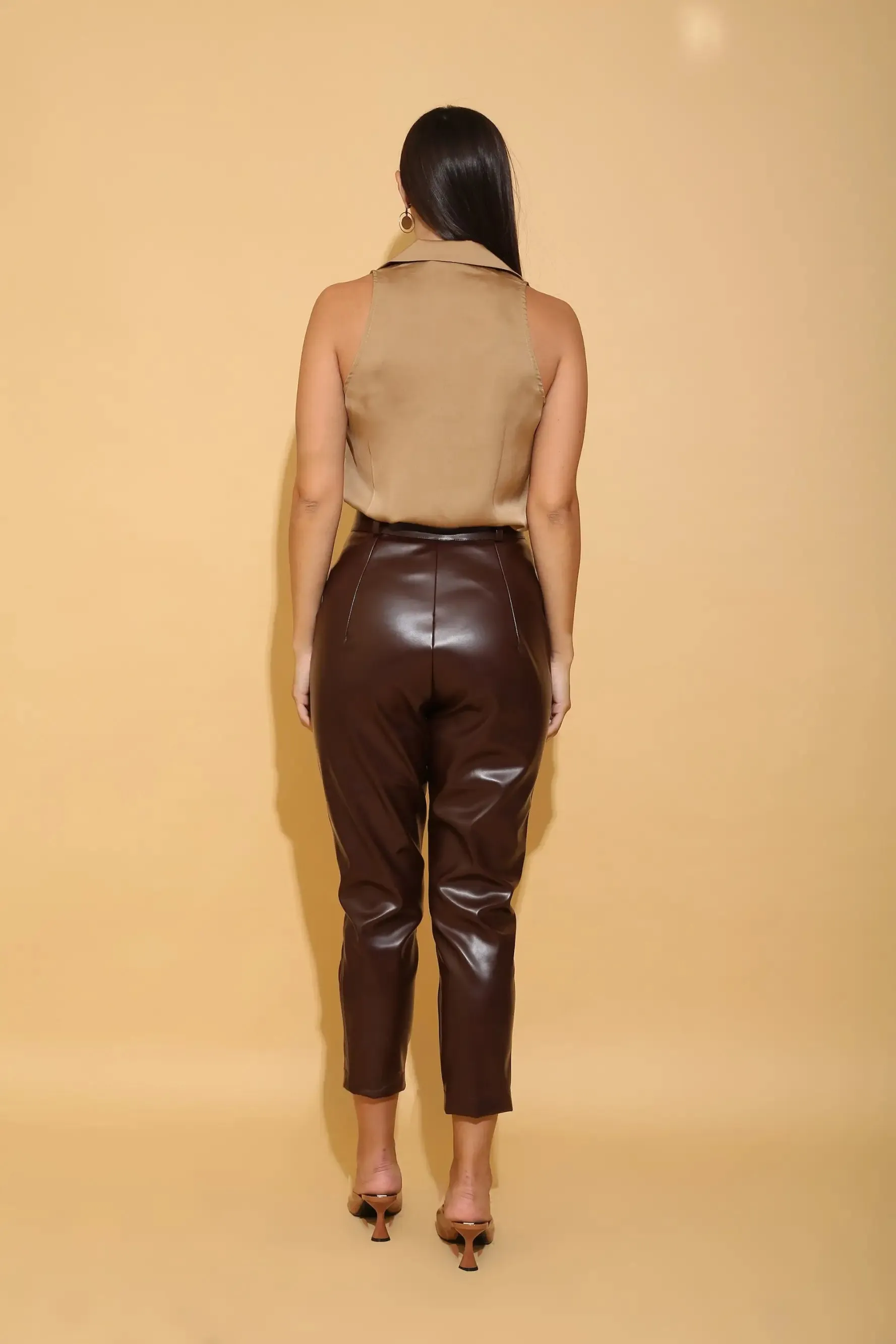 Brown Faux Leather Pants