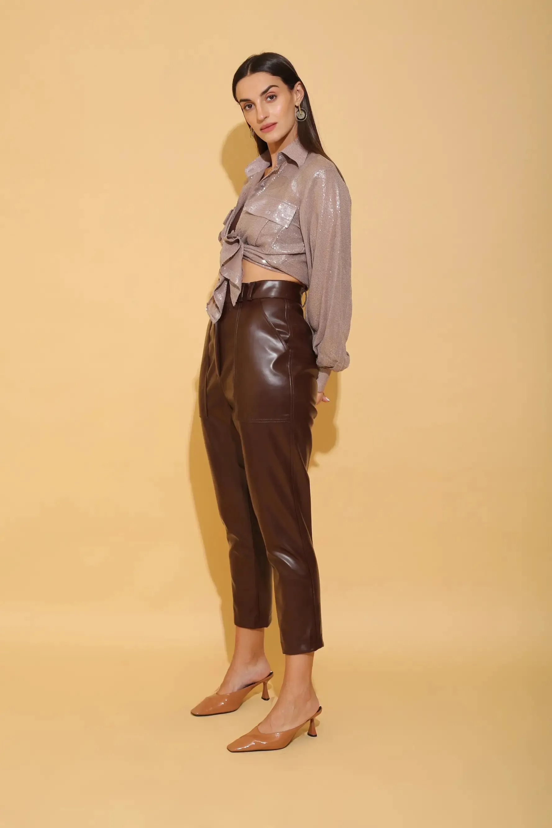 Brown Faux Leather Pants