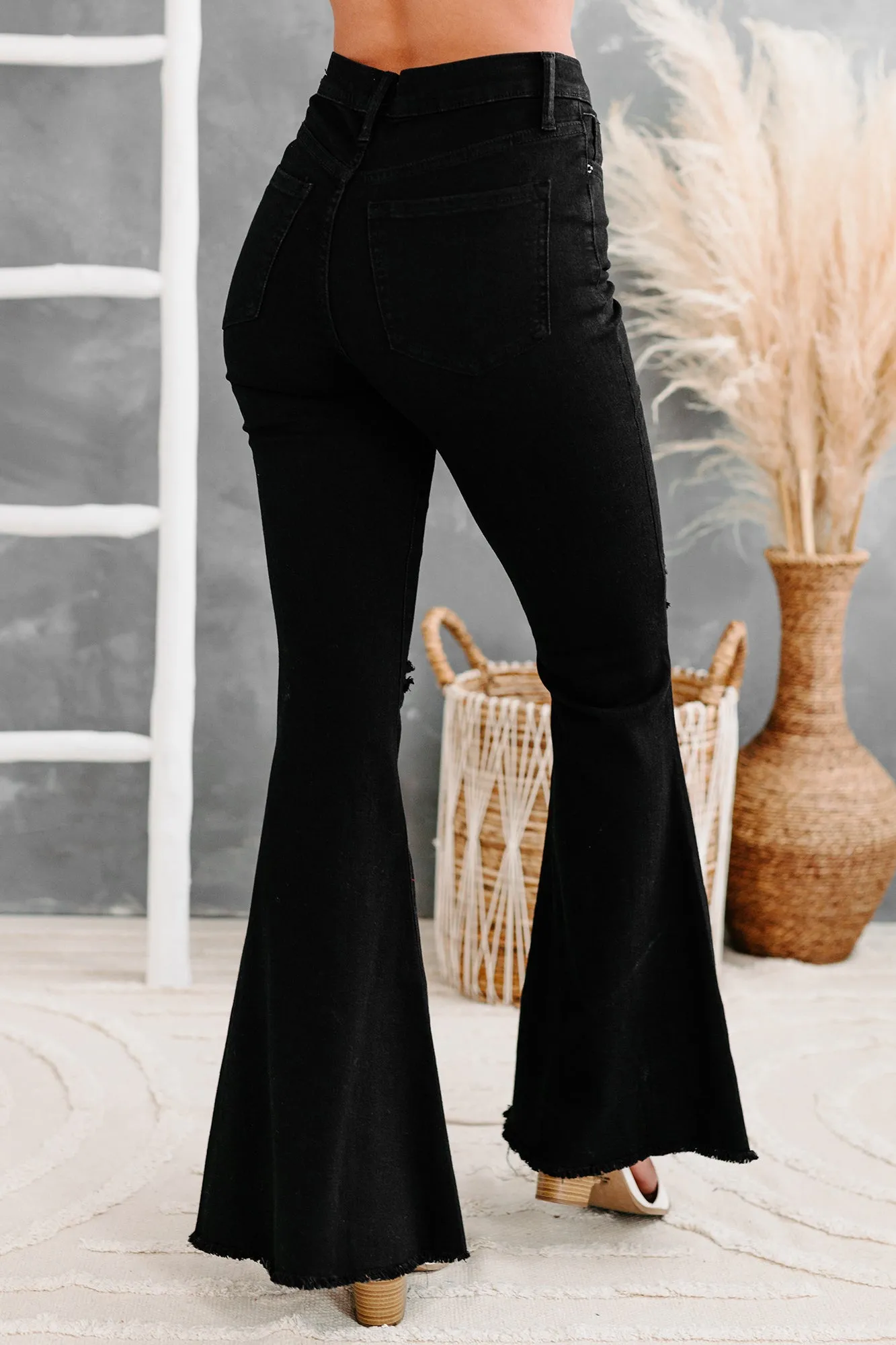 Bullseye Sneak Peek High Rise Distressed Bell Bottom Jeans (Black)